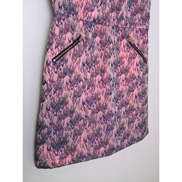 TOPSHOP Pink Jacquard Flames Mini Dress Size 6 - Picture 6 of 11